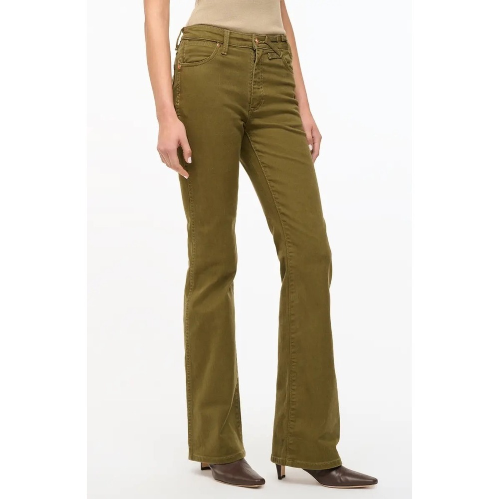 Wrangler x Staud The Must Flare Jeans Olive Green High Rise Denim 26x32 NEW